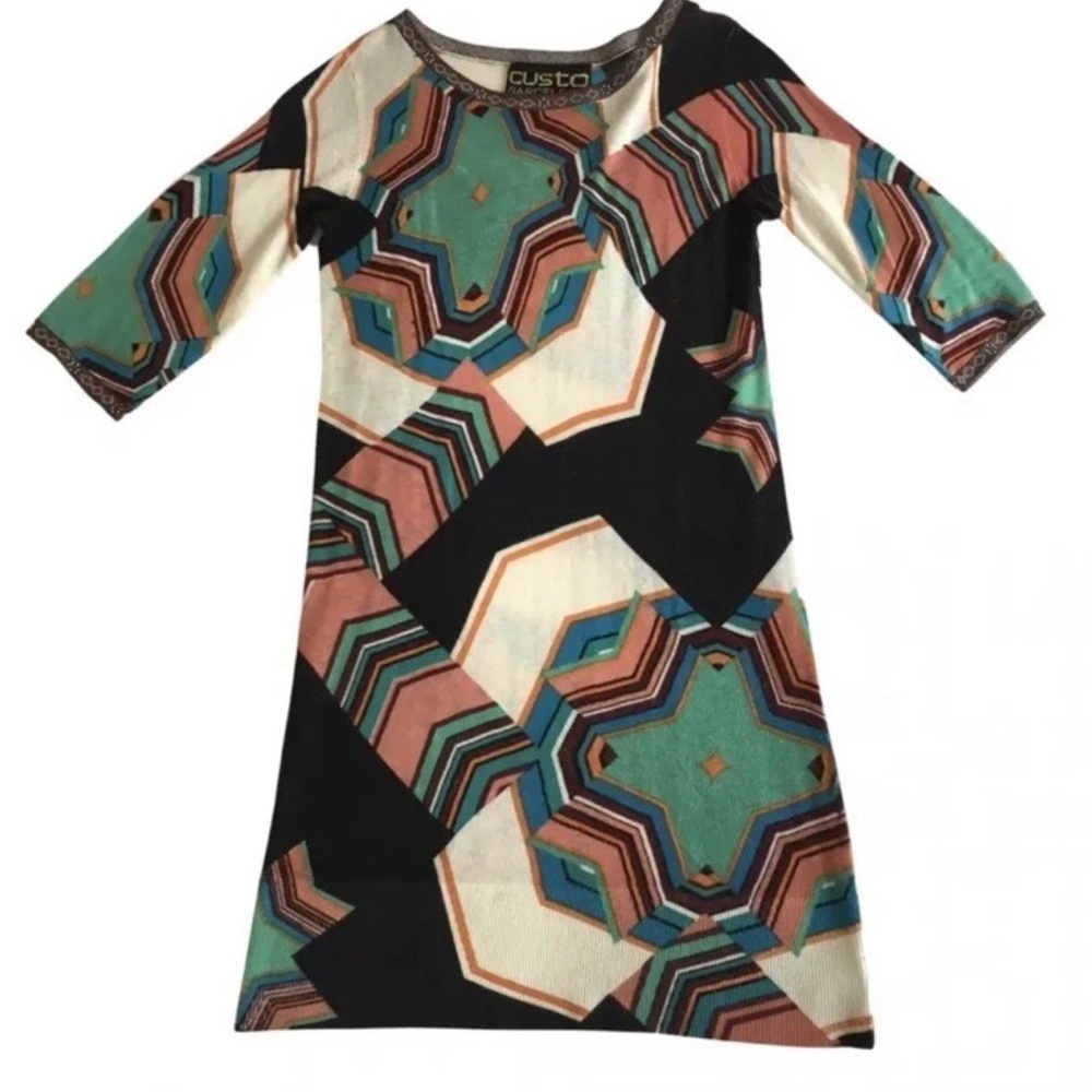 Vintage Custo Barcelona Grid Retro Geometric Dress Multicoloured Sz Large READ